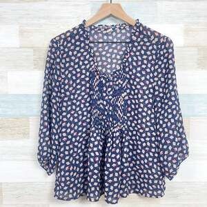 Old Navy Chiffon Pleated Blouse Blue Floral Sheer Office Work Womens Medium
